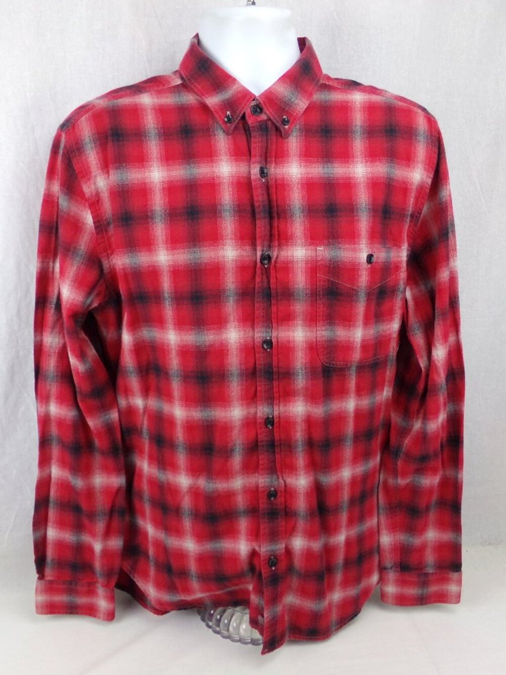 7 For All Mankind Flannel Shirt Large Red Plaid Button Down Lightweight